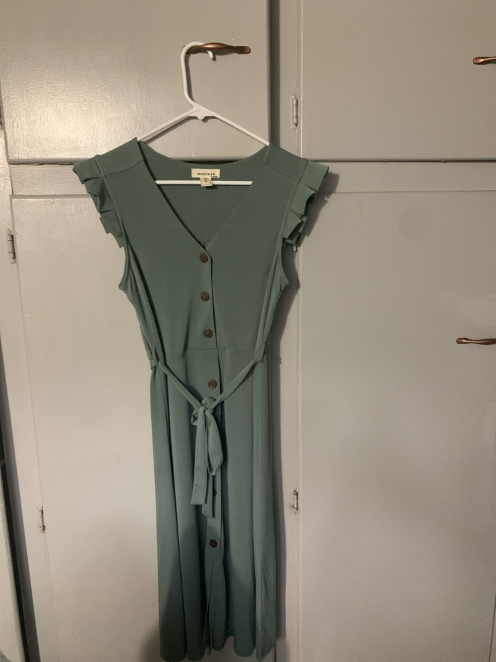 Monteau Sage Green Button-Front Midi Dress